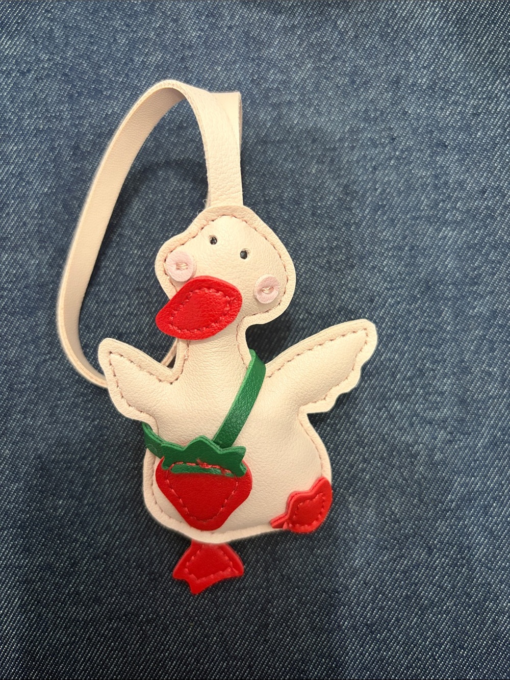 Strawberry Duck Bag Charm with Red and Green Accents